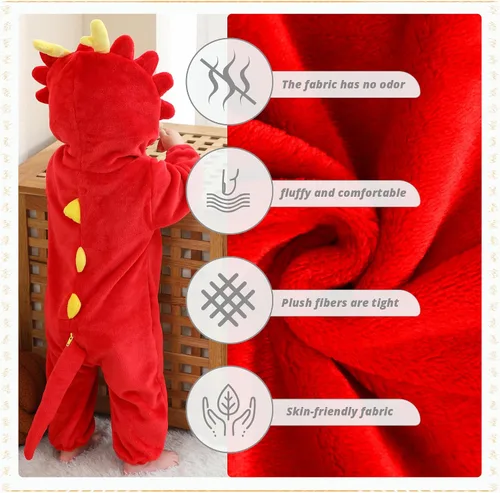 Miniatura 4 de MICHLEY - Overol unisex para bebé, mameluco estilo animal, con capucha, de franela, cosplay, para invierno u otoño