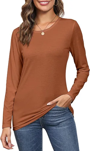 Miniatura 2 de 2 camisetas de manga larga para mujer, cuello redondo, ajustadas, básicas, blusas
