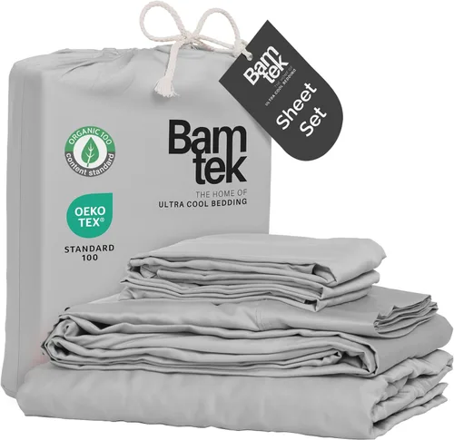 Miniatura 23 de Juego de sábanas de bambú de viscosa tamaño Queen, 4 piezas, ropa de cama refrescante para personas que duermen con calor con tecnología que absorbe