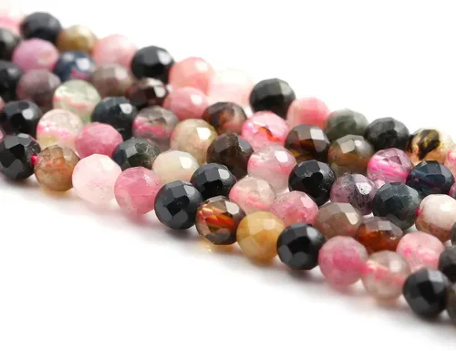 Miniatura 4 de Cuentas de turmalina, cuentas sueltas facetadas de piedras naturales para hacer joyas, pulseras, collares, tamaño 0.138 in, 2 hebras por paquete