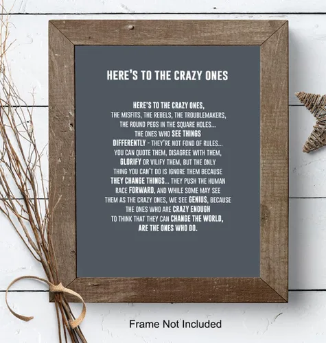 Miniatura 8 de GRANDE 11 x 14 – Here's to the Crazy Ones– Póster motivacional de arte de pared – Citas inspiradoras – Refranes inspiradores para decoración