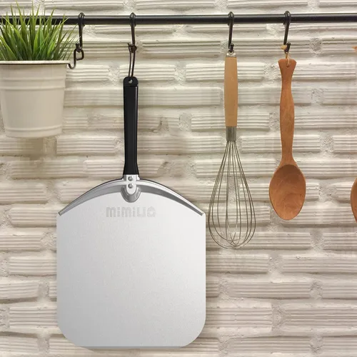 Miniatura 6 de Mimiuo Pala de pizza de aluminio de 12 x 14 pulgadas, espátula antiadherente de alta resistencia para horno y parrilla, pala giratoria ligera