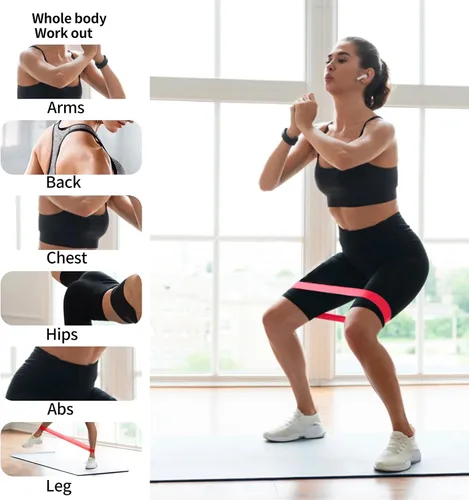 Miniatura 3 de Bandas de resistencia para entrenamiento, juego de 5 bandas elásticas para ejercicio con guía de entrenamiento y bolsa de transporte, bandas