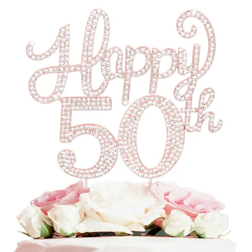 Miniatura 79 de LASKYER Decoración de feliz cumpleaños número 10, decoración de pastel de diamantes de imitación dorados de 10º cumpleaños – Letrero de metal