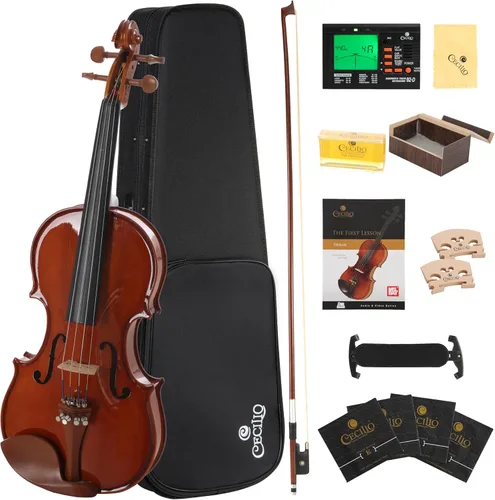 Miniatura 11 de Cecilio violín 4/4 de tamaño completo con cuerdas D’Addario, juego de violín para principiantes con estuche, arco, colofonia y soporte para hombro