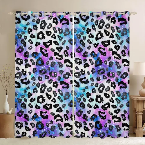 Miniatura 18 de Feelyou Cortinas de ventana de leopardo para decoración de dormitorio, cortina de guepardo africano, diseño de leopardo arcoíris, cortinas de Multi