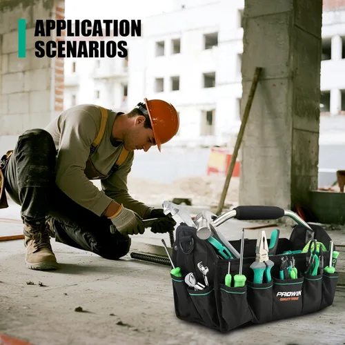 Miniatura 2 de Prowin Organizador de herramientas multibolsillo de 16 pulgadas con parte inferior impermeable de plástico, plegable, resistente, bolsa