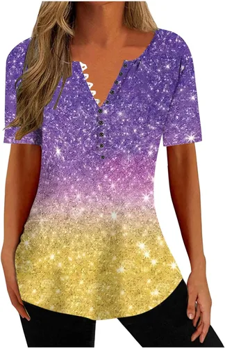 Miniatura 140 de Summer Shirts for Women 2025 Plus Size Short Sleeve Henley Tops Marble Floral Loose Tshirt Tee Casual Dressy Tunics