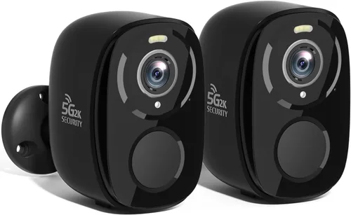 Rraycom Paquete de 2 cámaras de seguridad inalámbricas para exteriores WiFi 5G/2.4G, cámaras alimentadas por batería 2K para seguridad del hogar con