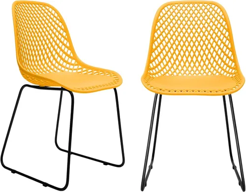 Miniatura 10 de Juego de 2 sillas de comedor modernas, sillas de cocina estables de plástico con base de trineo de metal para comedor (naranja sangre)