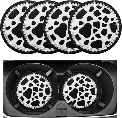 Miniatura 11 de Yourkar 2 piezas de portavasos para automóvil con estampado de vaca, portavasos antideslizantes para automóvil de 7 cm, tapetes para tazas