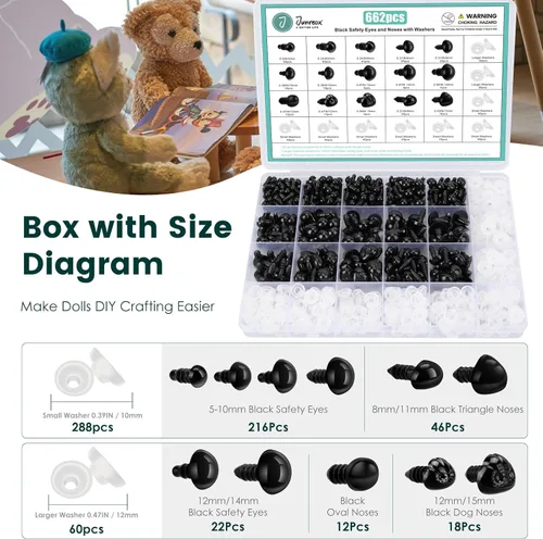 Miniatura 5 de Junreox Preimum - 662 ojos de seguridad para Amigurumi, ojos de seguridad Junreox Preimum de 0.197-0.551 in para animales de peluche de ganchillo