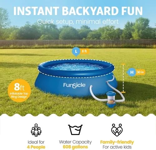 Miniatura 2 de Funsicle Quickset - Piscina redonda sobre el suelo de 8 x 30 pulgadas, con bomba de filtro FiltraBoost de 400 GPH, cartucho de filtro tipo I