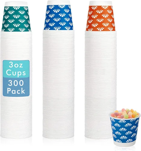 Miniatura 10 de JollyPack Paquete de 600 unidades de tazas de papel desechables para baño de 3 onzas, pequeñas tazas de enjuague bucal en naranja, azul y verde