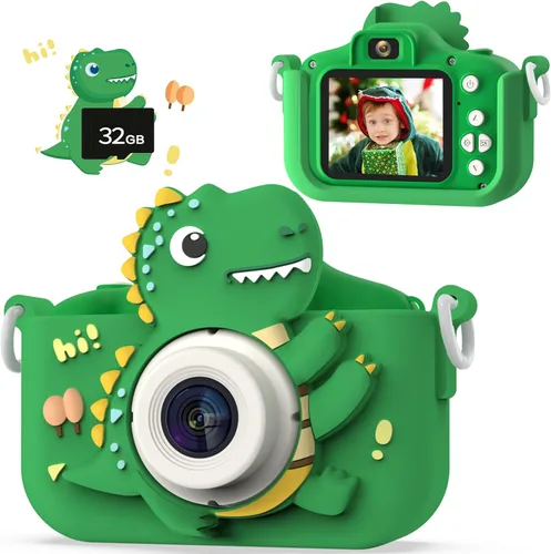 Cámara de dinosaurio para niños, cámara HD selfie para niños pequeños, juguetes de cumpleaños de Navidad para niños y niñas de 3 a 12 años, cámara