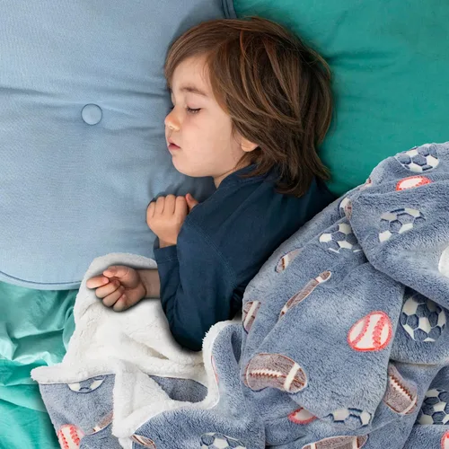 Miniatura 7 de Manta que brilla en la oscuridad. Manta azul gruesa, acogedora, suave y esponjosa de franela de forro polar para dormir para niños, niños pequeños.