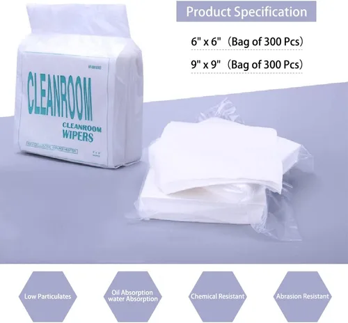 Miniatura 2 de Toallitas de sala limpia de papel de 6 "x 6" (bolsa de 300 piezas) Limpiaparabrisas no tejido Mezcla de celulosa/poliéster para laboratorio
