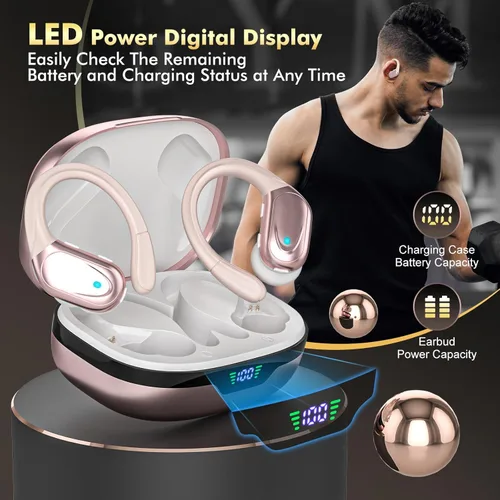 Miniatura 7 de Auriculares inalámbricos Bluetooth 80 horas de reproducción de auriculares con pantalla de potencia con micrófono con cancelación de ruido