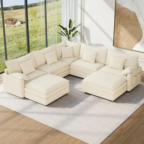 Miniatura 30 de Vesgantti 2 Piece Loveseat & 3 Seater Sofa Set, Modular Cloud Couch, Beige