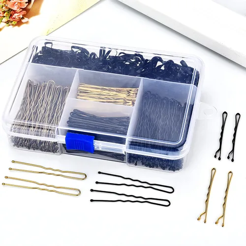 Miniatura 6 de Hicarer Juego de 300 horquillas para el cabello, incluye 100 pasadores Bobby, 100 pines en U y 100 bandas de goma con caja de almacenamiento