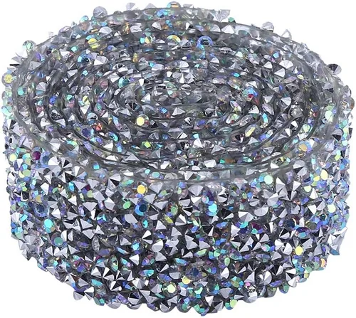 Miniatura 5 de 1 yarda 1.2 in ancho brillante pegamento trasero cristal Rhinestone cinturón de bandas decorativas (color AB)