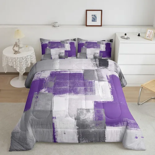 Miniatura 12 de Erosebridal Juego de edredón abstracto amarillo, tamaño King, juego de ropa de cama gris acuarela gris, teñido anudado, degradado, grunge, Ombre 29