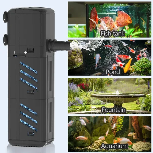 Miniatura 7 de Filtro de acuario, filtro de tanque de tortuga Insputer de 8 W con 2 filtraciones de esponjas, filtros sumergibles ajustables de 200 GPH para agua