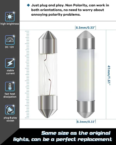 Miniatura 2 de Alopee Paquete de 6 bombillas LED 578 de 1.614 in, color blanco, sin polaridad, CC de 12 V, para refrigerador, caravana, remolque, cámper