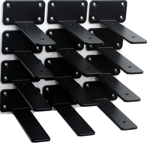 Miniatura 79 de Paquete de 2 - Soportes de estante en L ocultos negros de 4 pulgadas (1/5 pulgada de grosor) Soportes de estante flotante de hierro Soportes
