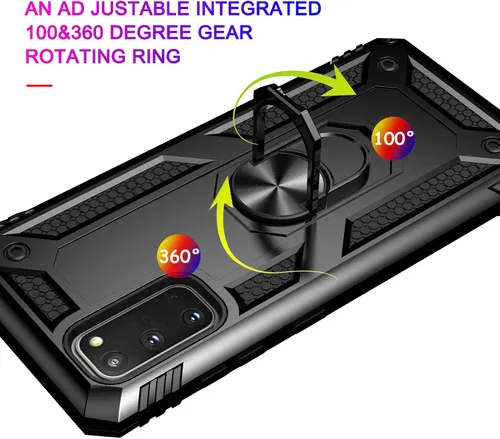 Miniatura 5 de Androgate Funda para Samsung Galaxy S20 FE con protectores de pantalla de cristal, soporte de anillo de metal de grado militar con soporte de Negro