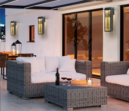 Miniatura 7 de VenzBlomia Lámpara de pared exterior de 16" en negro del atardecer al amanecer LED, lámpara de iluminación exterior grande, lámpara de pared montada
