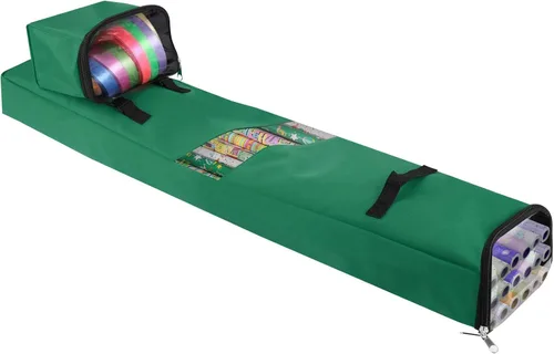 TITA-DONG Bolsa de almacenamiento de papel de regalo de 48 pulgadas, contenedor de almacenamiento extra largo de Navidad con pequeñas cintas Verde