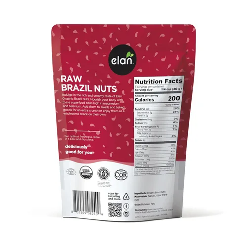Miniatura 2 de Elan Nueces de Brasil crudas orgánicas, 6.5 onzas, nueces enteras, sin cáscara, sin OMG, veganas, sin gluten, kosher, bocadillos saludables