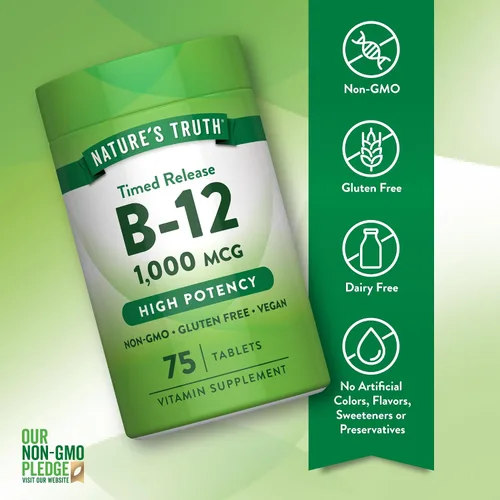 Miniatura 3 de Nature's Truth Vitamina B12 1000 mcg 75 tabletas de liberación temporal Suplemento vegano, sin OMG y sin gluten