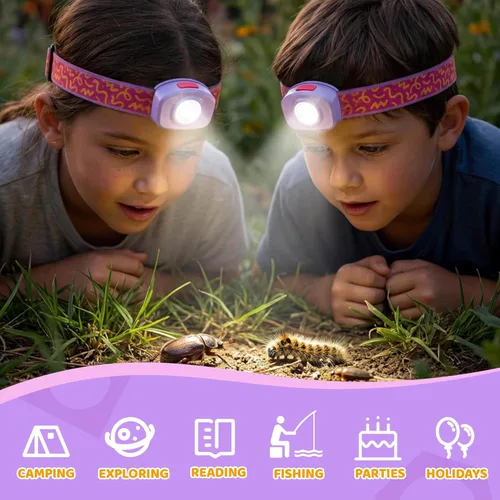 Miniatura 6 de EverBrite Linterna frontal LED recargable para niños con modo RGB y diadema ajustable, 3 modos multicolor para acampar, leer, explorar, Halloween