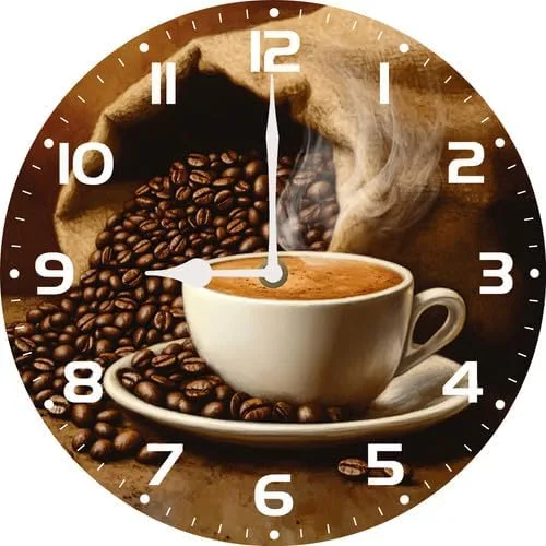 Miniatura 9 de FemiaD Relojes de pared capuchino reloj de pared con manecilla de hora negra de 10 pulgadas, redondo, de madera, funciona con pilas, silencioso, sin