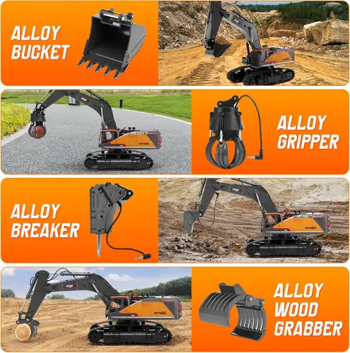 Miniatura 5 de kolegend 1:14 Excavadora RC 25 canales 4 en 1 juguetes de construcción, vehículos de control remoto, tractor, caja de arena, juguetes excavadora