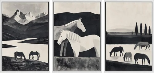 Miniatura 37 de SIGNWIN Lienzo enmarcado para pared, juego de arte de collage de hojas transparentes en blanco y negro, ilustraciones de naturaleza silvestre, arte