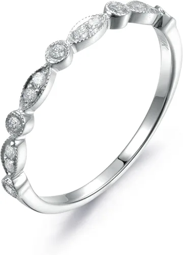 Alianza de boda de oro blanco de 14 quilates, media eternidad, anillo de compromiso, anillo apilable, micro diamante pavé