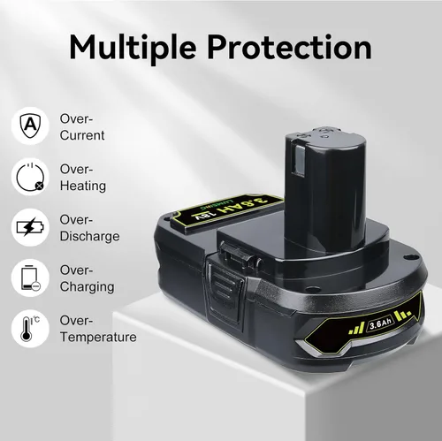 Miniatura 5 de P102 - Paquete de 2 baterías de repuesto de iones de litio de 18 V de 3.6 Ah para batería Ryobi de 18 V P102 P103 P104 P105 P107 P108 P190
