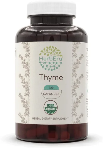 HerbEra Tomillo 800 mg | Cápsulas veganas orgánicas USDA | Apoyo respiratorio y digestivo, hoja seca de timo vulgar | Suplemento de hierbas (120