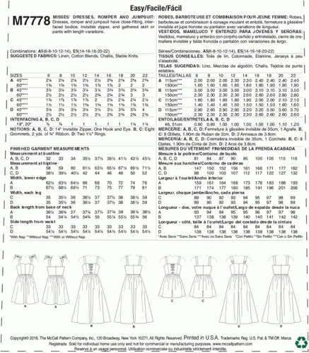 Miniatura 2 de McCall 's Patterns - Patrones de costura para mujer, estampado de mameluco y mameluco, A5 (6-8-10-12-14), multicolor