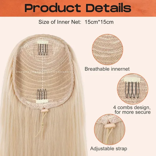Miniatura 5 de SEIKEA Extensión versátil de cola de caballo con cordón, 18 pulgadas de largo, ondulado, con clip de varias capas, extensiones de cabello de cola