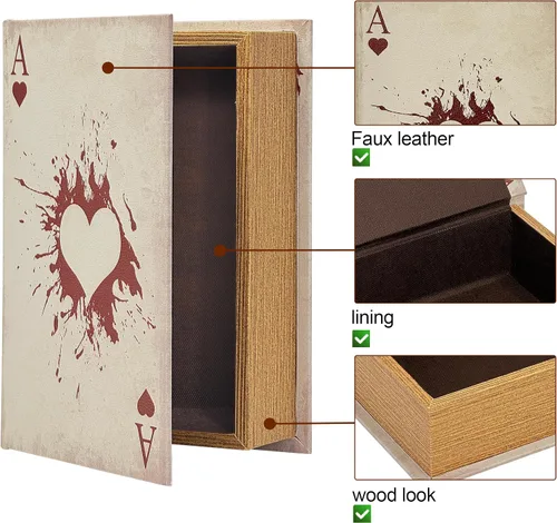 Miniatura 6 de PACOLO Cajas decorativas para libros, cubierta de madera sintética para guardar joyas ocultas, dinero y dinero en efectivo (As de corazones)