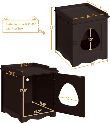 Miniatura 6 de Yaheetech Caja de arena para gatos, muebles ocultos con barra de toalla lateral, baño de madera para gatos, gabinete de almacenamiento, casa Espresso