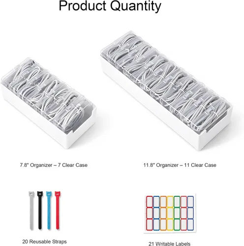 Miniatura 9 de KUGUA - Juego de 2 cajas organizadoras de cables con 7 y 11 fundas transparentes para cables de carga, cargadores, auriculares y accesorios