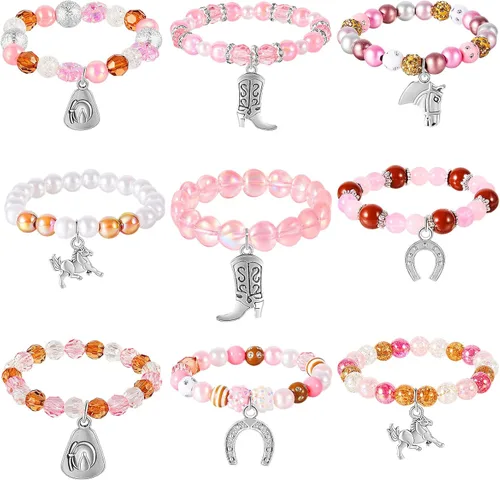 Sureio 9 pulseras de cuentas occidentales para fiestas, regalos de Navidad para adultos, dije de caballo y bota, pulseras para amantes de los