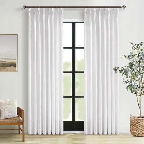 Miniatura 64 de TWODRAPES Cortinas de Lino Plisadas con Pinza Beige Blancas de 54 Pulgadas de Largo 2 Paneles para Comedor Cocina Dormitorio Plisadas Semi