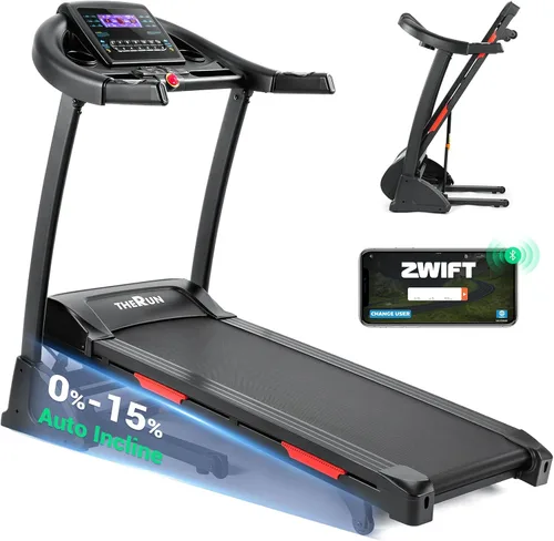 THERUN Incline Treadmill, Treadmills for Running and Walking, 300 lbs Weight Capacity Folding Treadmill with 0-15% Auto Incline, Wide Belt, 3.5 HP,
