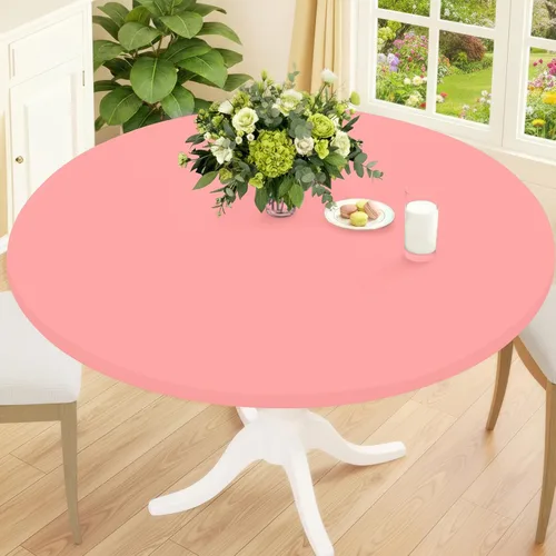 Miniatura 33 de Smiry Mantel Redondo de Spandex, Manteles Elásticos Ajustados Lavables para Mesas de 18"-24", Cubierta de Mesa de Pícnic Elástica Impermeable